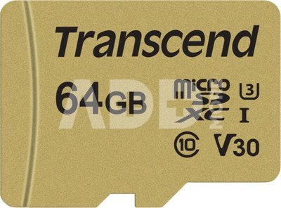 TRANSCEND 64GB UHS-I U3 GOLD MICROSD W. ADAPT