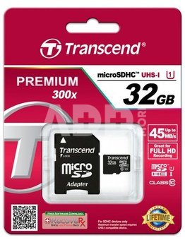 Transcend microSDHC 32GB Class 10 UHS-I 400x + SD Adapter
