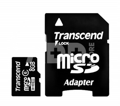 Transcend 8GB microSD SDHC atminties kortelė su adapteriu