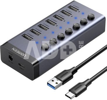 UGREEN Hub 7in1 USB-C, 7x USB-A 3.0 12V 2A (black)