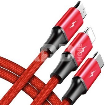 Unitek Charging cable 3-in-1 USB - USB-C/microUSB/ Lightning, 1,2m; C4049RD