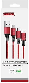 Unitek Charging cable 3-in-1 USB - USB-C/microUSB/ Lightning, 1,2m; C4049RD