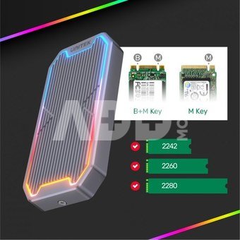 Unitek Enclosure M.2 NMVe/SATA, 10 Gbps, RGB; S1210B