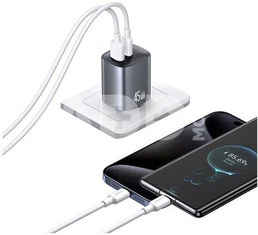 CC290 T66 45W GaN 1xUSB-A 1xUSB-C silver