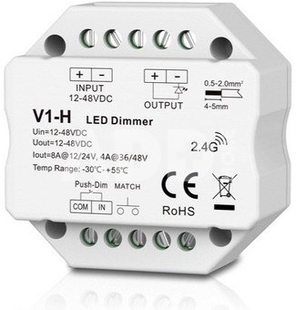 V1-H nuolatinės įtampos valdiklis 12-48V, 1x 8A, Push-Dimm
