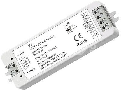 V3 nuolatinės įtampos RGB valdiklis, 12-24V, 3x 4A