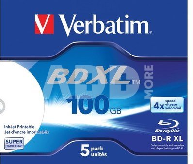 1x5 Verbatim BD-R Blu-Ray 100GB 4x Speed wide printable JC