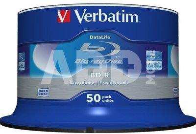 1x50 Verbatim BD-R Blu-Ray 25GB 6x Speed Datalife No-ID Cakebox