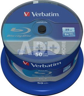 1x50 Verbatim BD-R Blu-Ray 25GB 6x Speed Datalife No-ID Cakebox