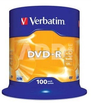 1x100 Verbatim DVD-R 4,7GB 16x Speed, matt silver
