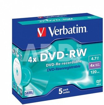 1x5 Verbatim DVD-RW 4,7GB 4x Speed, Jewel Case