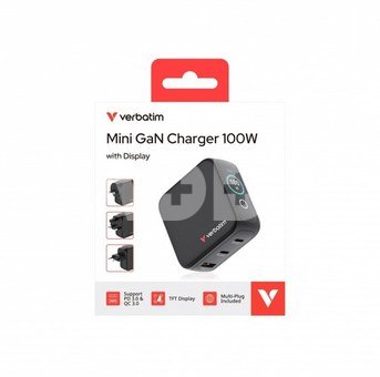 Verbatim Mini GaN Charger 100W mit Display 2xUSB-C +1xA 30239