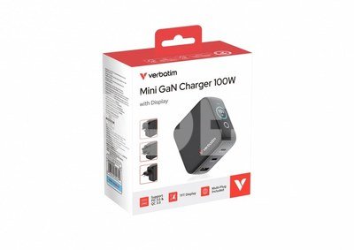 Verbatim Mini GaN Charger 100W mit Display 2xUSB-C +1xA 30239