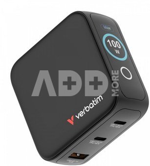 Verbatim Mini GaN Charger 100W mit Display 2xUSB-C +1xA 30239
