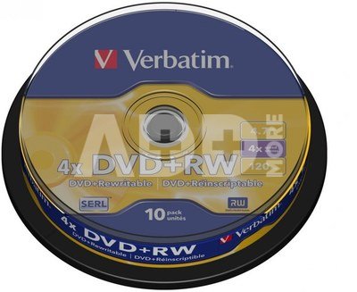 1x10 Verbatim DVD+RW 4,7GB 4x Speed, matte silver Cakebox