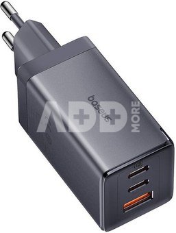 Wall charger Baseus GaN5 2x USB-C + USB, 65W + cable 1m (grey)