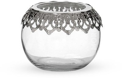 Žvakidė metalinė nikeliuota su stiklu apvali 12x12x9 cm 10538-L SAVEX