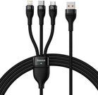 3in1 USB cable Baseus Flash Series, USB-C + micro USB + Lightning, 100W, 1.2m (black)