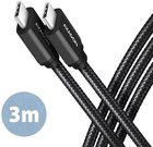 AXAGON BUCM3-CM30AB SPEED cable USB-C <-> USB-C, 3m, USB 3.2 Gen 1, PD 60W 3A, ALU, braid