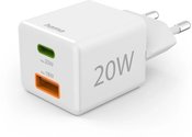00201991 Fast Charger 1x USB-C 1x USB-A, Mini Charger, PD, 20W, White