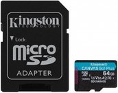 KINGSTON 64GB UHS-I microSD Memory Card with SD Adapter (Class 10, U3, V30)