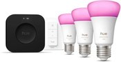 Philips Hue Starter set: 3 smart E27 bulbs, dimmer switch, Hue Bridge Pro | E27 | White and colored light