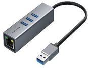 Premium adapteris USB 3.0 - USB 3.0 (3 Ports) + RJ45, 0.15m