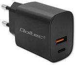 Qoltec GaN POWER PRO charger 1xUSB C, 1xUSB, 30W