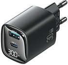 USAMS Charger 30W GaN LED USB+USB-C CC229 Black