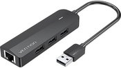 USB 2.0 3-Port Hub with Ethernet Adapter 100m Vention CHPBB 0.15m, Black