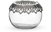 Žvakidė metalinė nikeliuota su stiklu apvali 12x12x9 cm 10538-L SAVEX