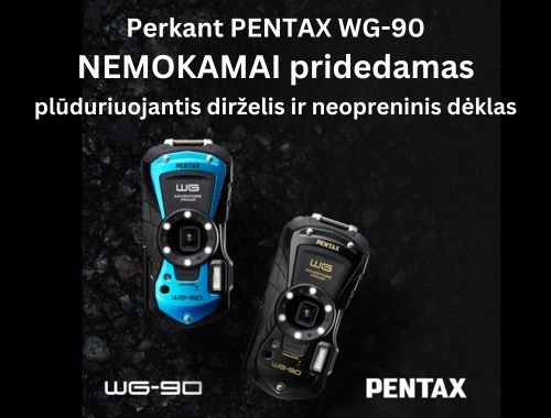 Perkant Pentax WG-90, NEMOKAMAI pridedamas plūduriuojantis dirželis ir neopreninis dėklas