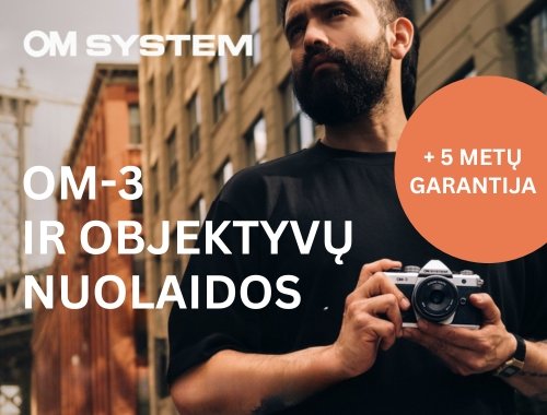 📸🔥 OM System OM-3 ir objektyvų nuolaidos + 5 metų garantija ✅