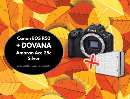📸 Canon EOS R50 + 🎁 DOVANA – Amaran Ace 25c Silver ✨