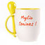 A cup with a spoon. Yellow (250 ml)