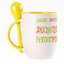 A cup with a spoon. Yellow (250 ml)