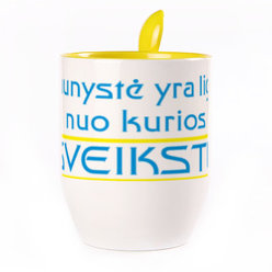 Puodelis su šaukšteliu. Geltonas (250 ml)