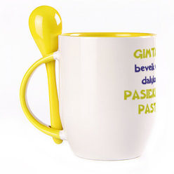 A cup with a spoon. Yellow (250 ml)
