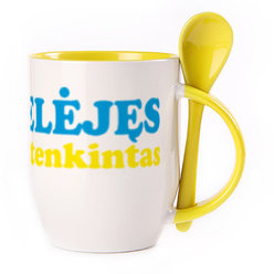 A cup with a spoon. Yellow (250 ml)