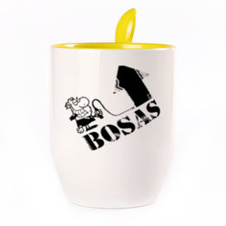 A cup with a spoon. Yellow (250 ml)