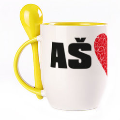 A cup with a spoon. Yellow (250 ml)