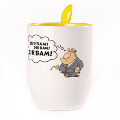 A cup with a spoon. Yellow (250 ml)