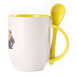 A cup with a spoon. Yellow (250 ml)