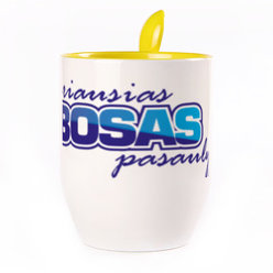 A cup with a spoon. Yellow (250 ml)