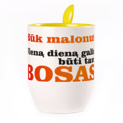 A cup with a spoon. Yellow (250 ml)