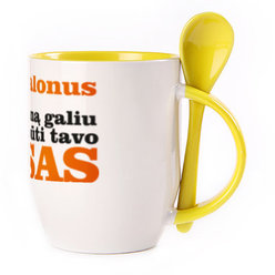 A cup with a spoon. Yellow (250 ml)