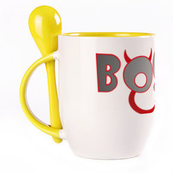 Puodelis su šaukšteliu. Geltonas (250 ml)