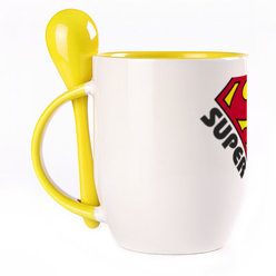 A cup with a spoon. Yellow (250 ml)