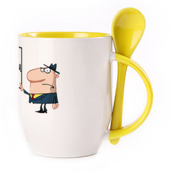 A cup with a spoon. Yellow (250 ml)