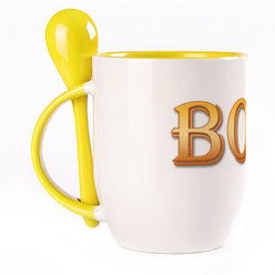 A cup with a spoon. Yellow (250 ml)